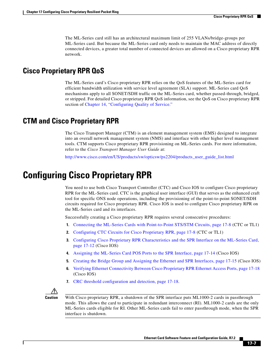 Cisco proprietary rpr qos, Ctm and cisco proprietary rpr, Configuring cisco proprietary rpr | Cisco 15327 User Manual | Page 259 / 584