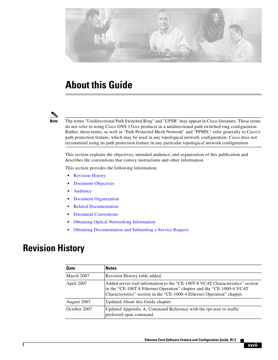 About this guide, Revision history | Cisco 15327 User Manual | Page 27 / 584