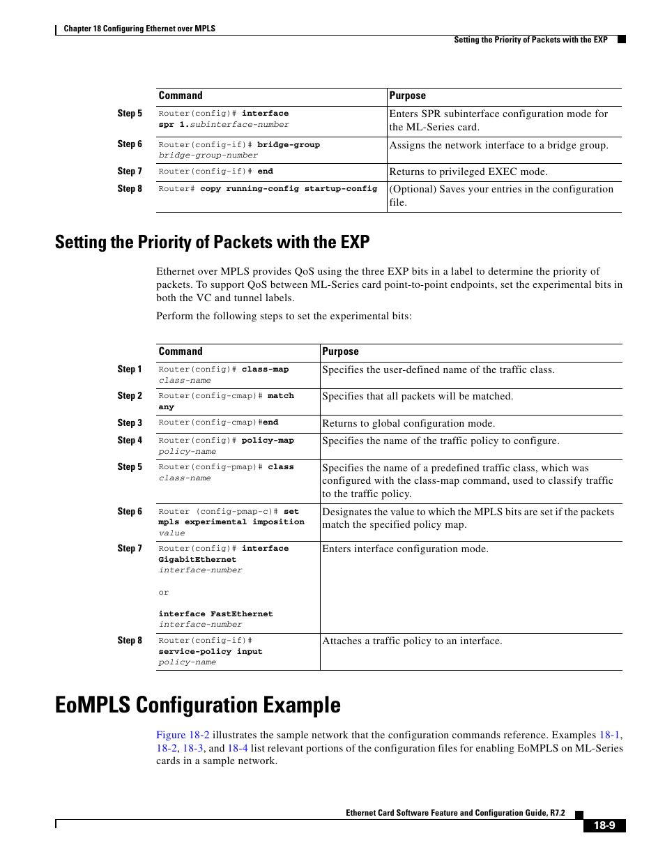 Setting the priority of packets with the exp, Eompls configuration example | Cisco 15327 User Manual | Page 301 / 584