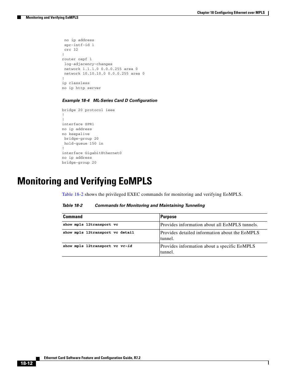 Monitoring and verifying eompls, Table 18-2 | Cisco 15327 User Manual | Page 304 / 584