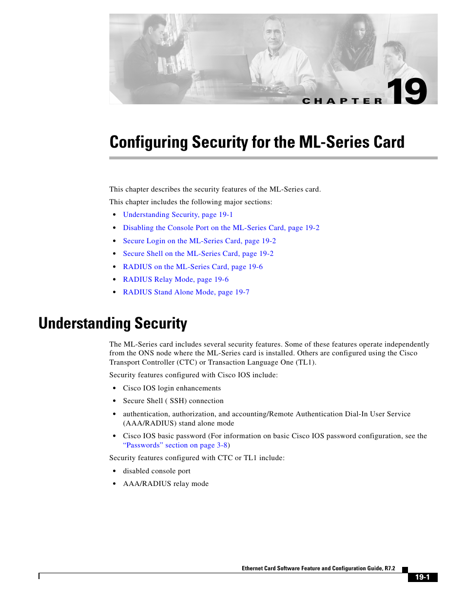 Configuring security for the ml-series card, Understanding security, C h a p t e r | Cisco 15327 User Manual | Page 313 / 584