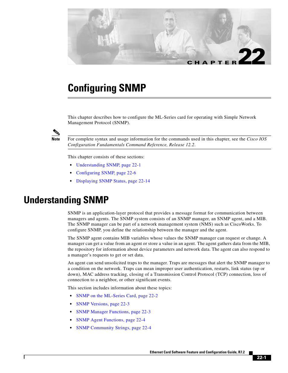 Configuring snmp, Understanding snmp, C h a p t e r | Chapter 22, “configuring snmp | Cisco 15327 User Manual | Page 367 / 584