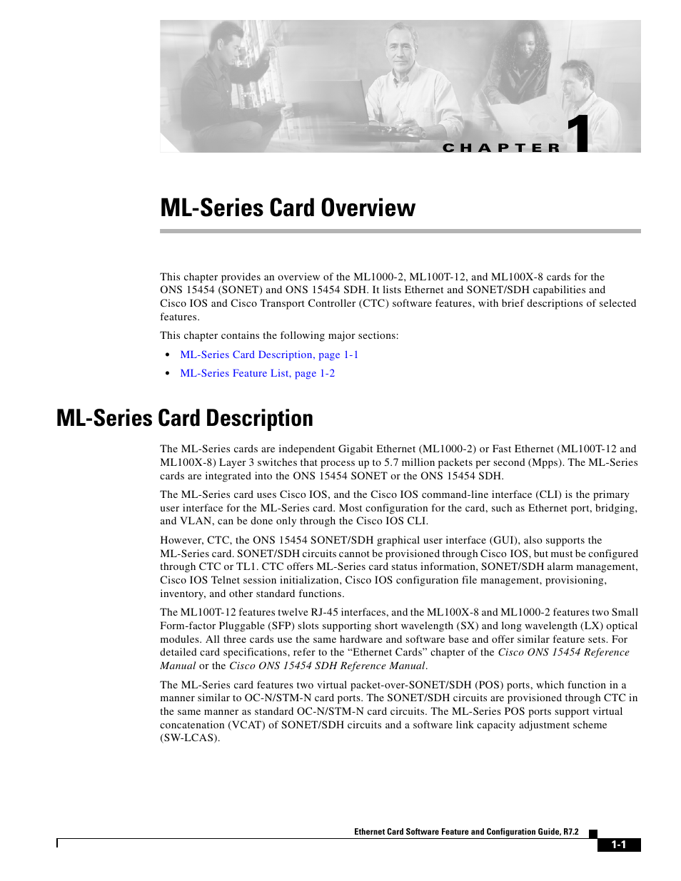 Ml-series card overview, Ml-series card description, C h a p t e r | Chapter 1, “ml-series card overview | Cisco 15327 User Manual | Page 39 / 584