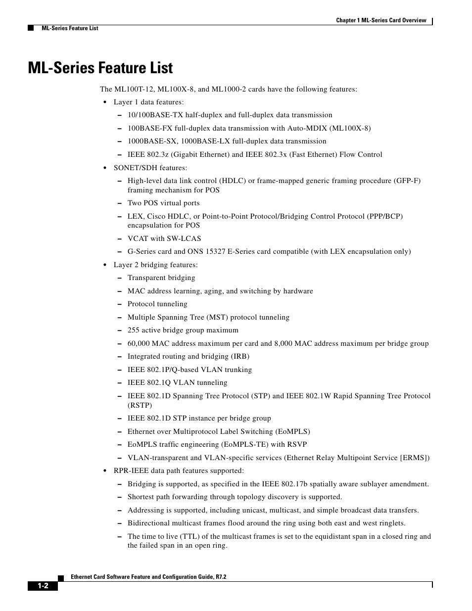 Ml-series feature list | Cisco 15327 User Manual | Page 40 / 584