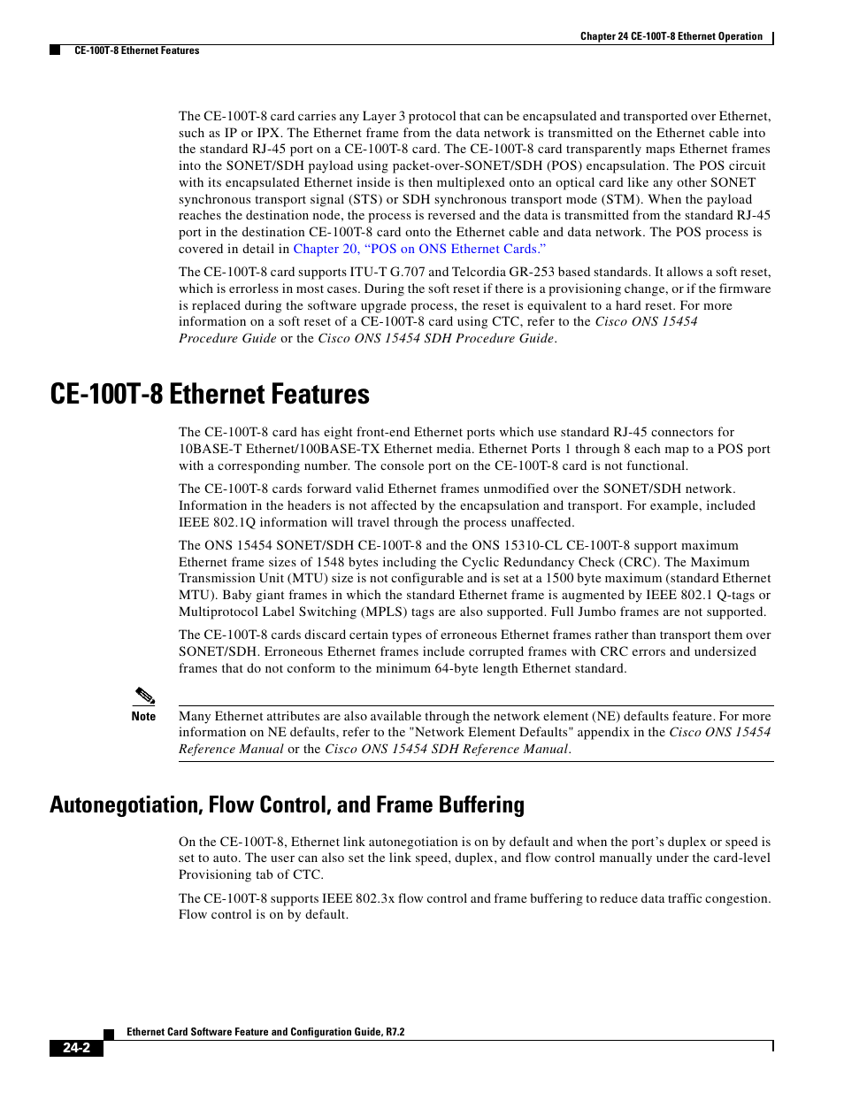 Ce-100t-8 ethernet features, Autonegotiation, flow control, and frame buffering | Cisco 15327 User Manual | Page 410 / 584