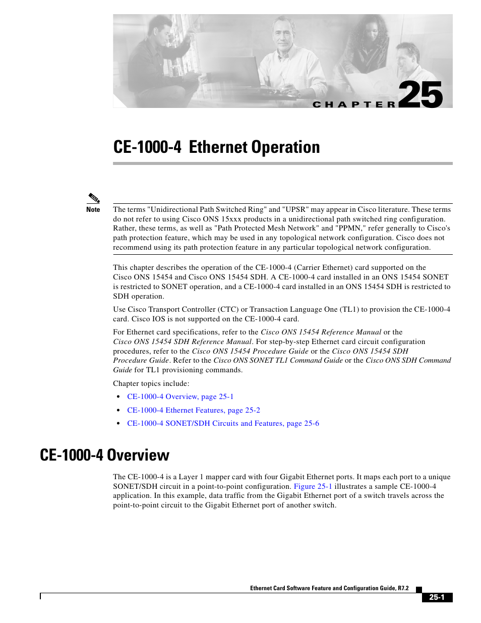 Ce-1000-4 ethernet operation, Ce-1000-4 overview, C h a p t e r | Chapter 25, “ce-1000-4 ethernet operation | Cisco 15327 User Manual | Page 425 / 584