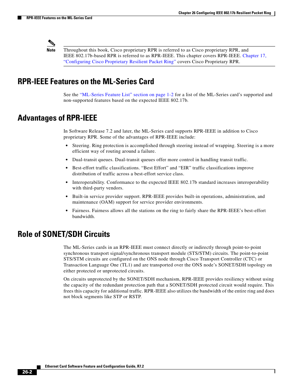 Rpr-ieee features on the ml-series card, Advantages of rpr-ieee, Role of sonet/sdh circuits | Cisco 15327 User Manual | Page 434 / 584