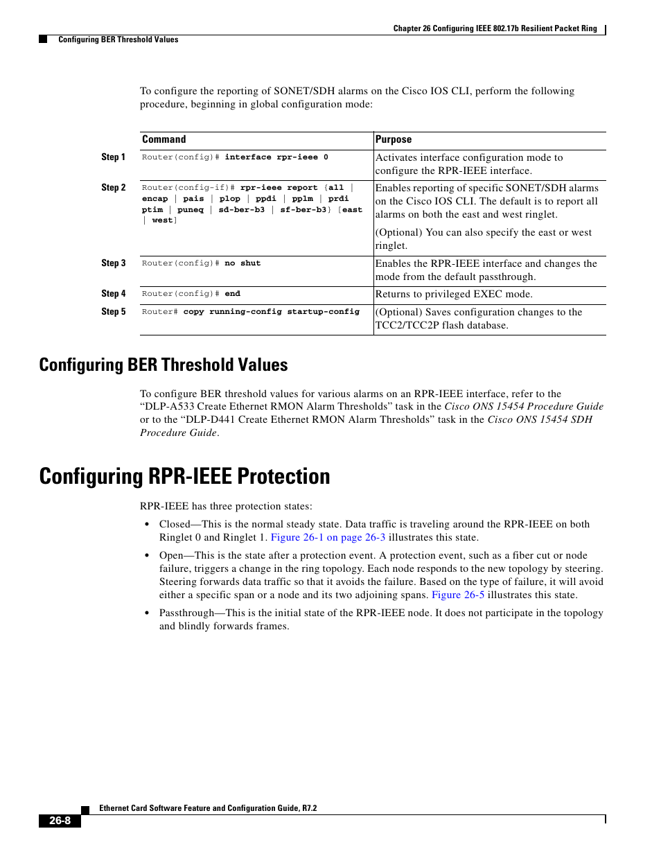 Configuring ber threshold values, Configuring rpr-ieee protection | Cisco 15327 User Manual | Page 440 / 584