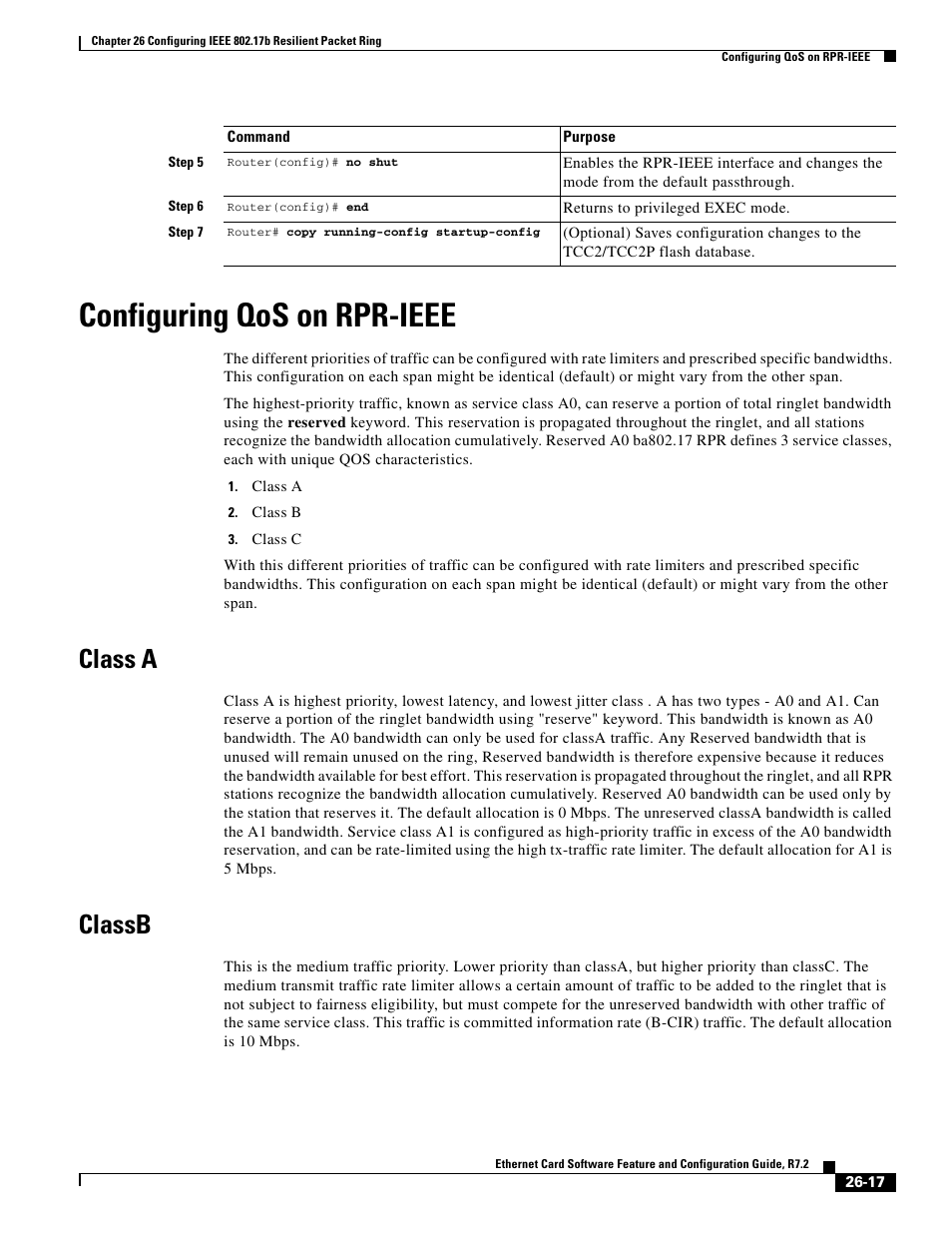 Configuring qos on rpr-ieee, Class a, Classb | Cisco 15327 User Manual | Page 449 / 584