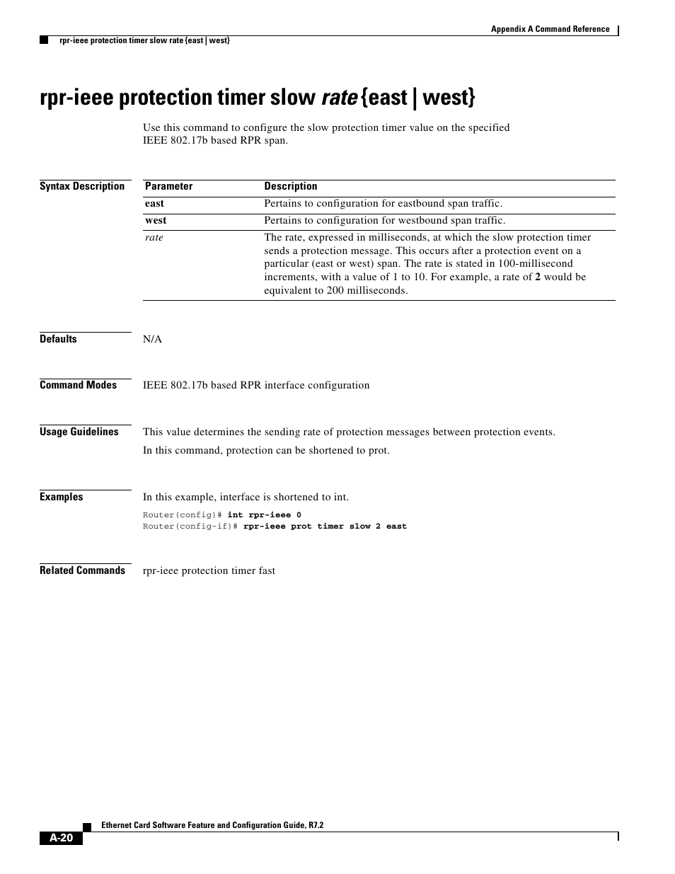 Rpr-ieee protection timer slow rate {east | west | Cisco 15327 User Manual | Page 494 / 584