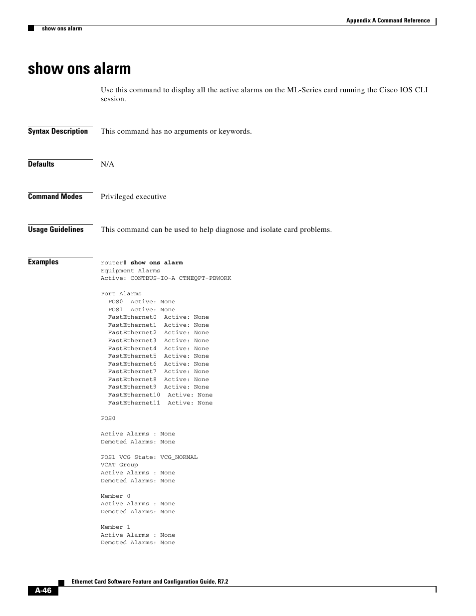 Show ons alarm | Cisco 15327 User Manual | Page 520 / 584