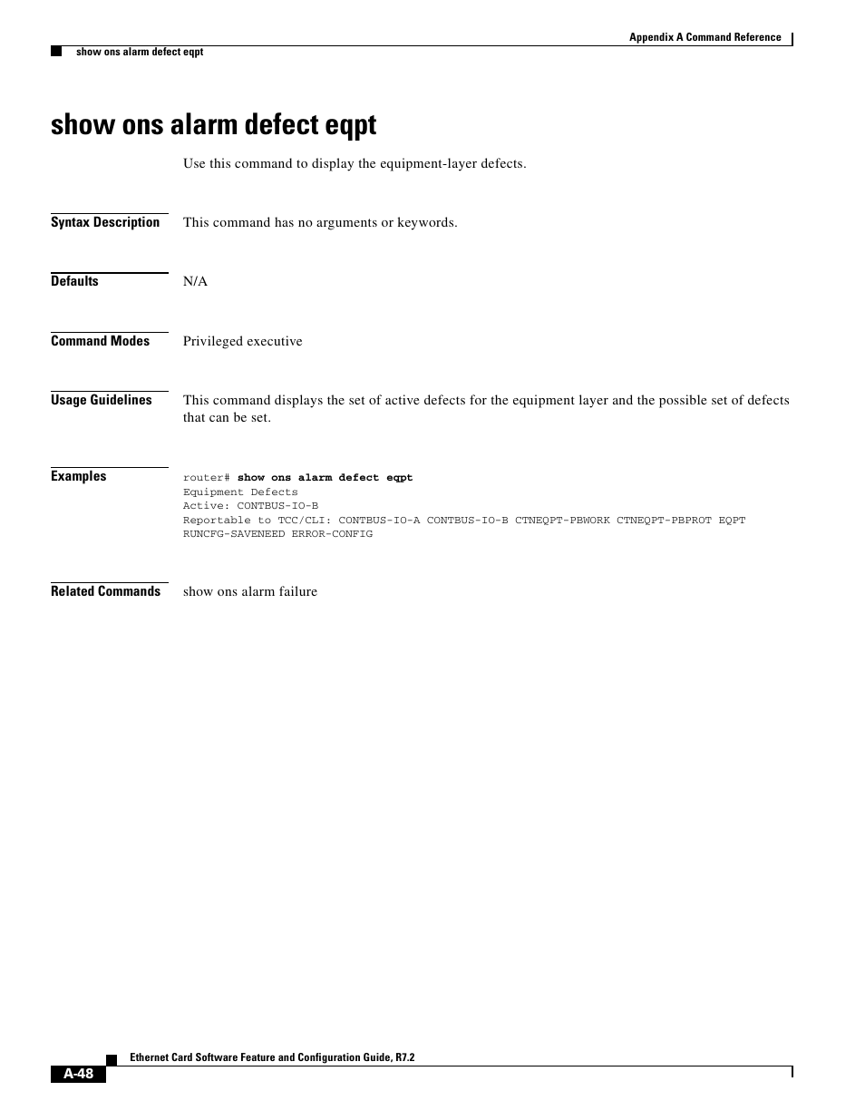 Show ons alarm defect eqpt | Cisco 15327 User Manual | Page 522 / 584