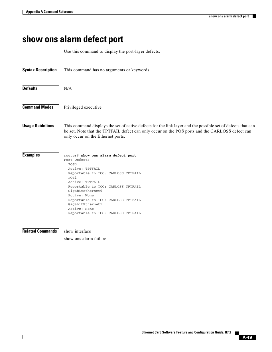 Show ons alarm defect port | Cisco 15327 User Manual | Page 523 / 584