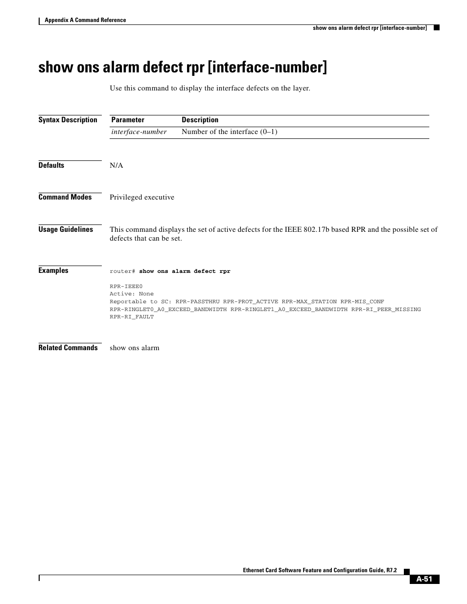 Show ons alarm defect rpr [interface-number | Cisco 15327 User Manual | Page 525 / 584