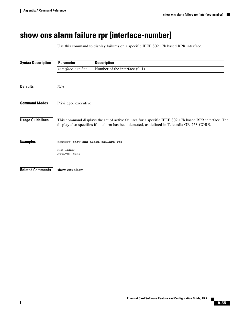 Show ons alarm failure rpr [interface-number | Cisco 15327 User Manual | Page 529 / 584