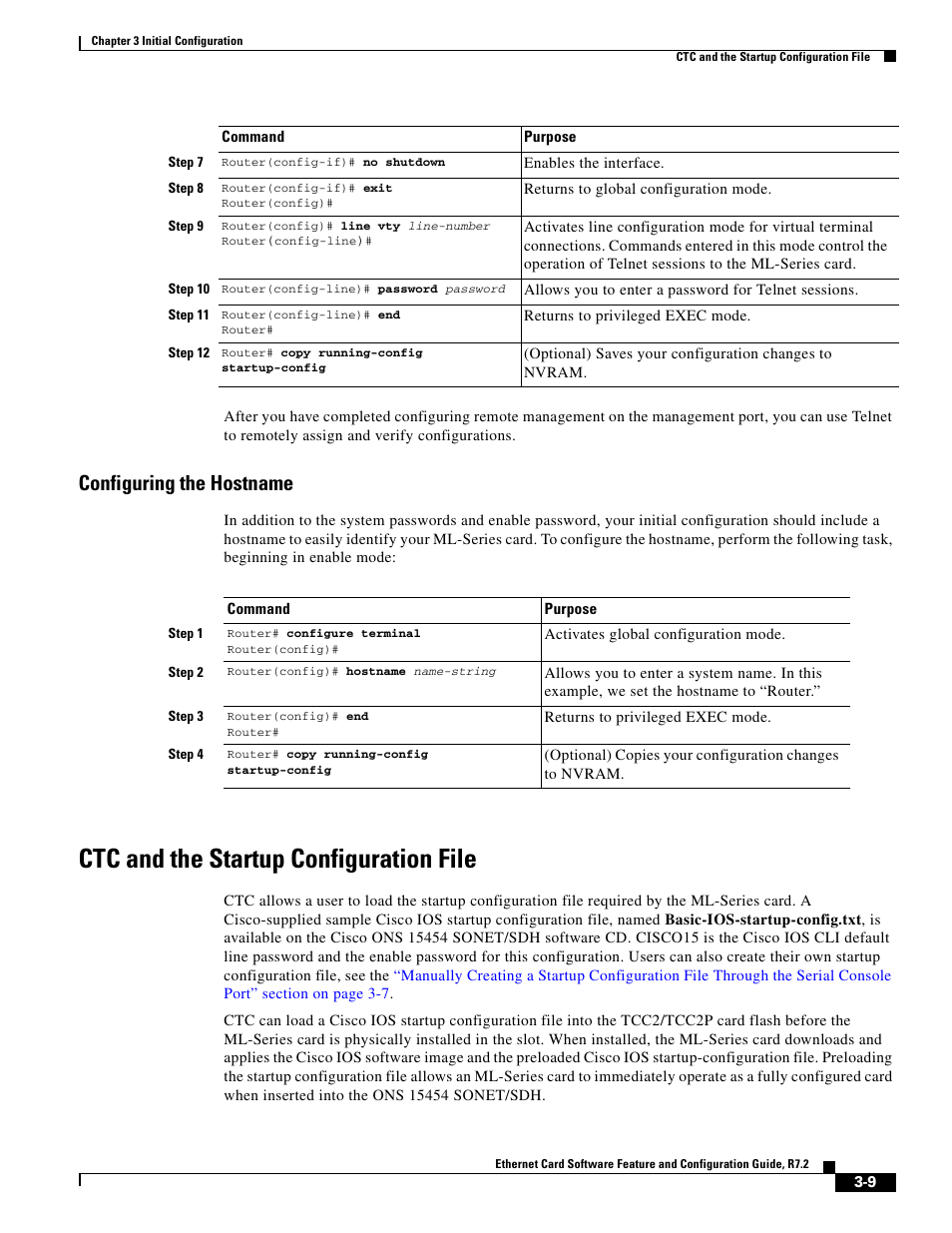 Configuring the hostname, Ctc and the startup configuration file | Cisco 15327 User Manual | Page 59 / 584