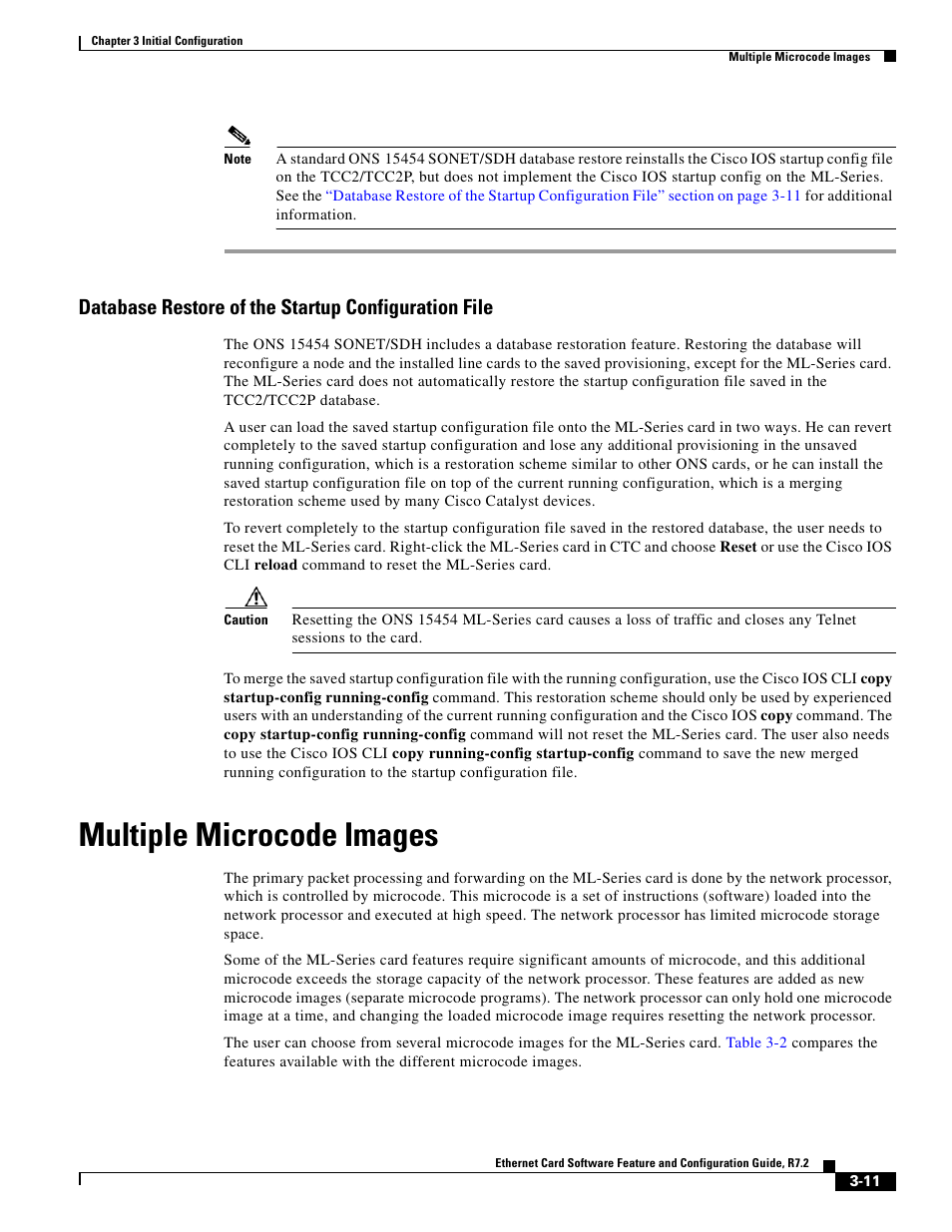 Database restore of the startup configuration file, Multiple microcode images | Cisco 15327 User Manual | Page 61 / 584