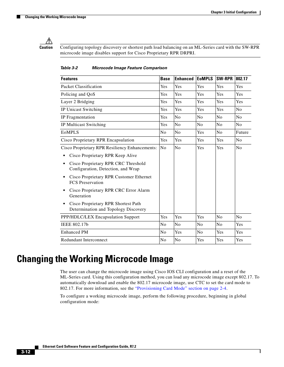 Changing the working microcode image, Table 3-2 | Cisco 15327 User Manual | Page 62 / 584