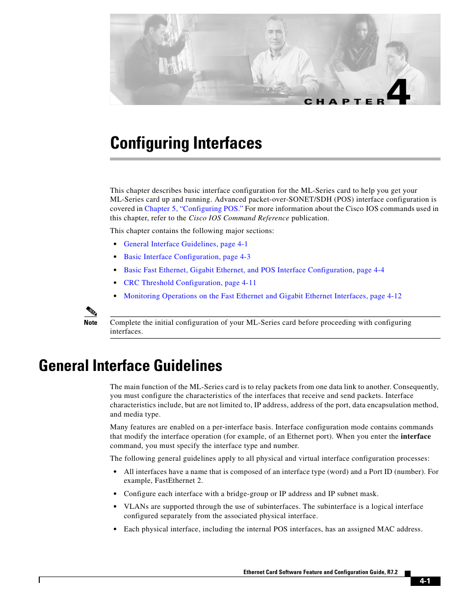 Configuring interfaces, General interface guidelines, C h a p t e r | Chapter 4, “configuring interfaces | Cisco 15327 User Manual | Page 67 / 584