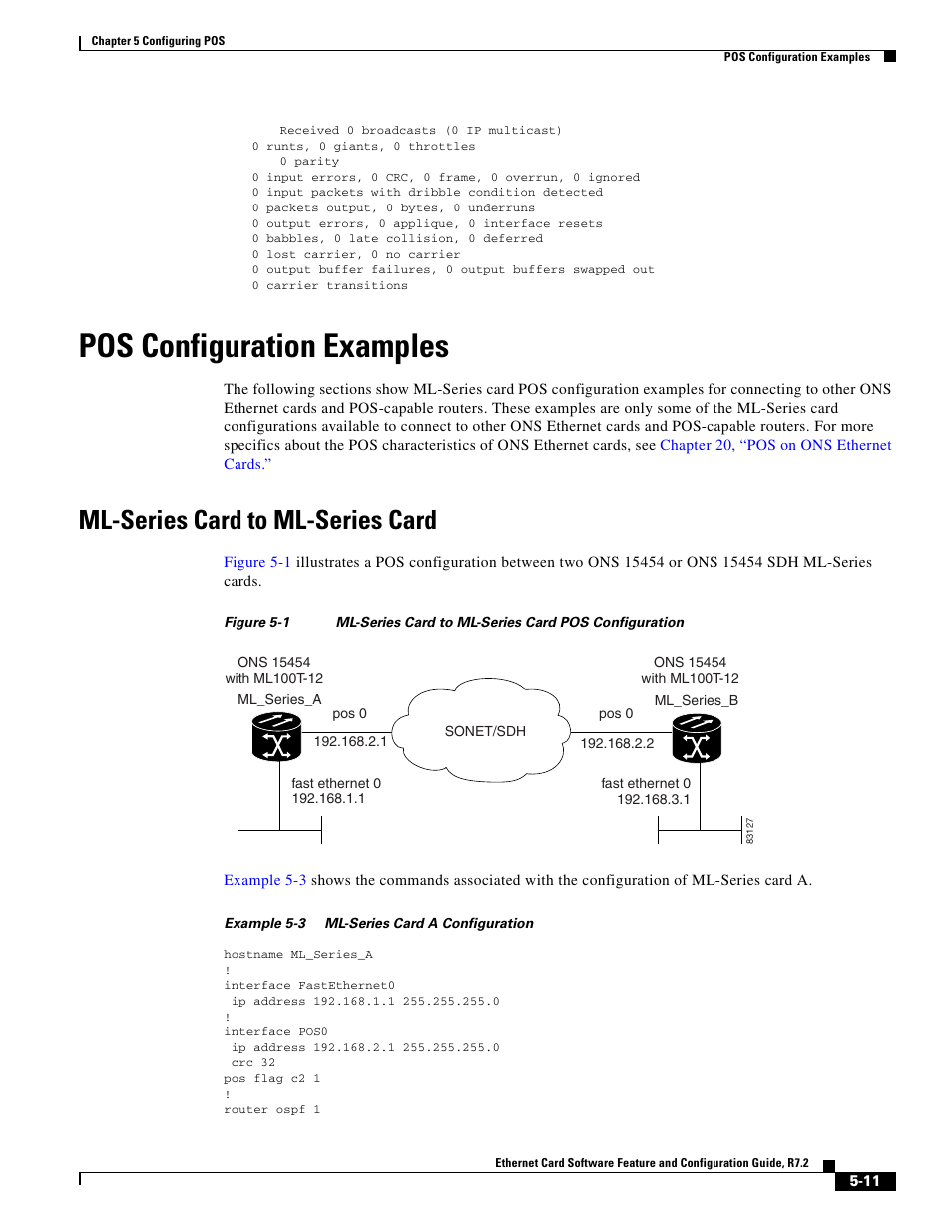 Pos configuration examples, Ml-series card to ml-series card, Figure 5-1 | Cisco 15327 User Manual | Page 91 / 584