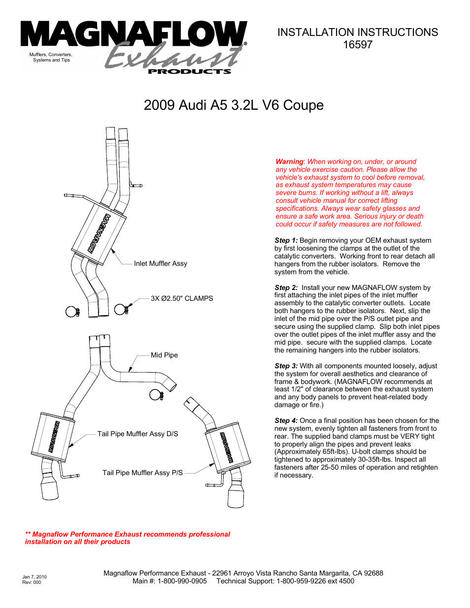 MagnaFlow AUDI A5 QUATTRO Stainless Cat-Back System PERFORMANCE EXHAUST User Manual | 1 page