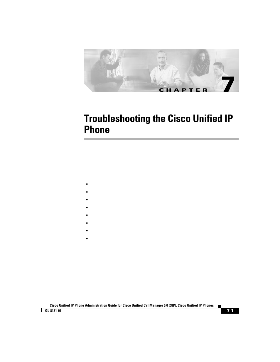 Troubleshooting the cisco unified ip phone, C h a p t e r, Chapter 7 | Cisco 7912G User Manual | Page 105 / 188