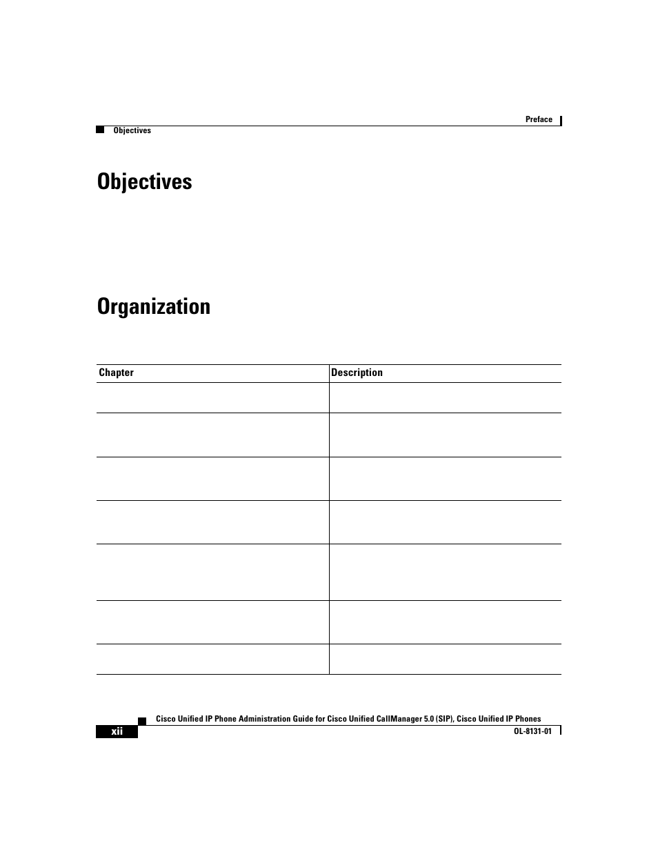 Objectives, Organization | Cisco 7912G User Manual | Page 12 / 188