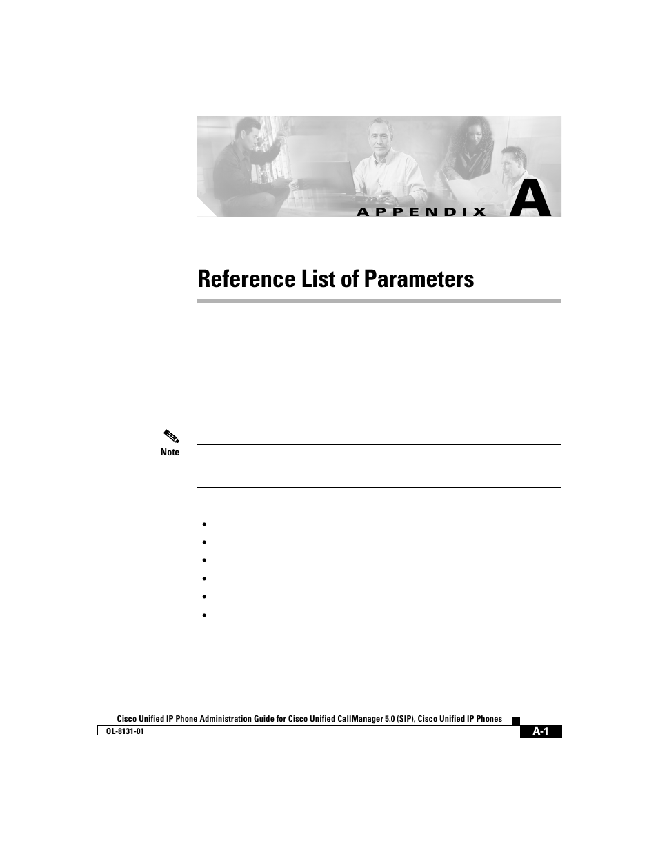 Reference list of parameters, A p p e n d i x, Appendix a, “reference list of parameters | Appendix a, “reference list of, Parameters, Appendix a, “reference, List of parameters, Appendix a | Cisco 7912G User Manual | Page 123 / 188