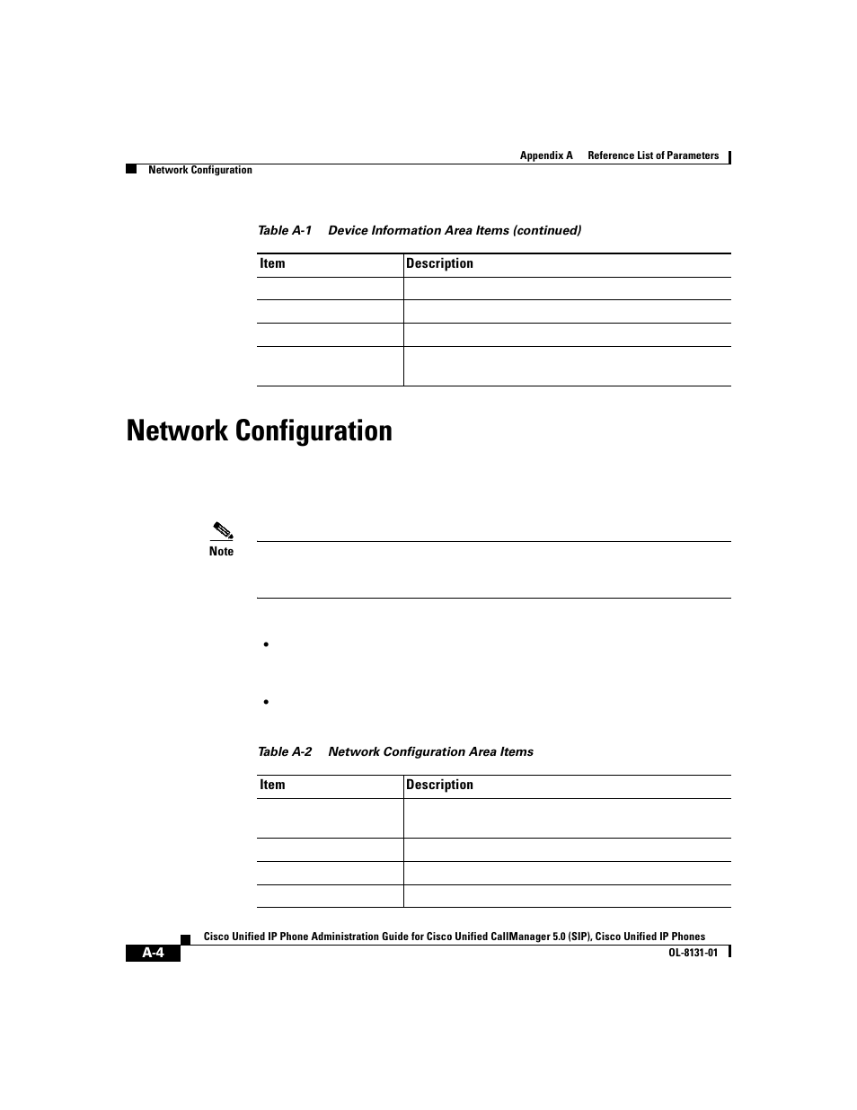 Network configuration, Network | Cisco 7912G User Manual | Page 126 / 188