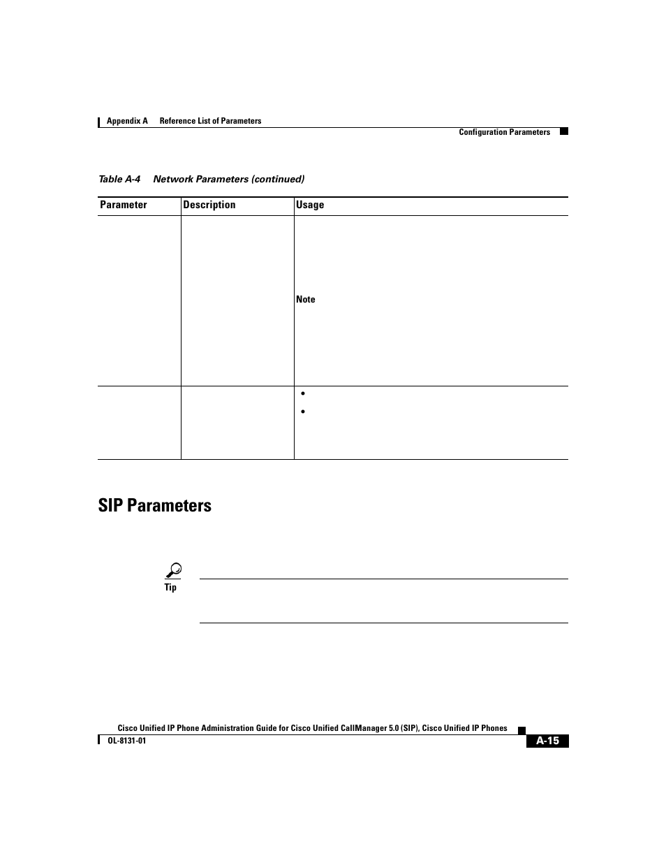 Sip parameters, Sip parameters” section | Cisco 7912G User Manual | Page 137 / 188