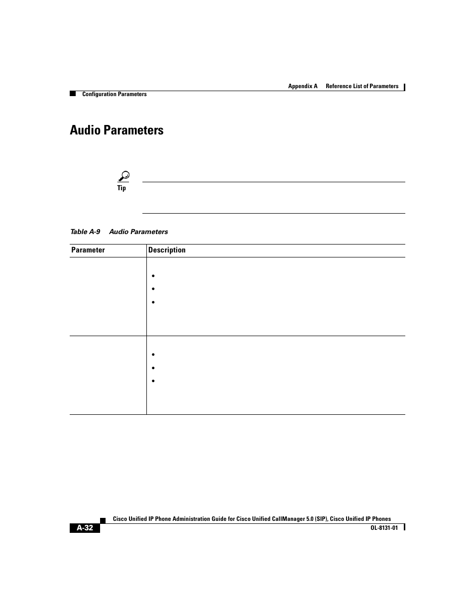 Audio parameters | Cisco 7912G User Manual | Page 154 / 188