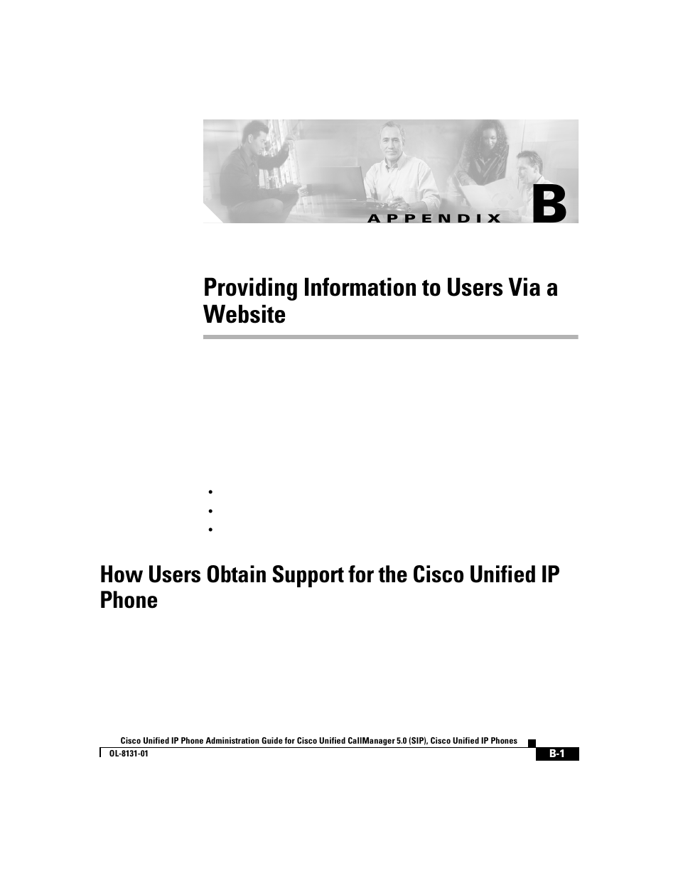 Providing information to users via a website, A p p e n d i x, Appendix b, “providing information to users via | A website, Appendix b, Appendix b, “providing information to users, Via a website | Cisco 7912G User Manual | Page 159 / 188