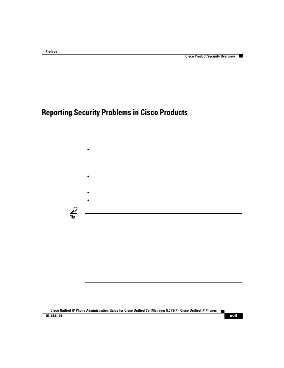 Reporting security problems in cisco products | Cisco 7912G User Manual | Page 17 / 188