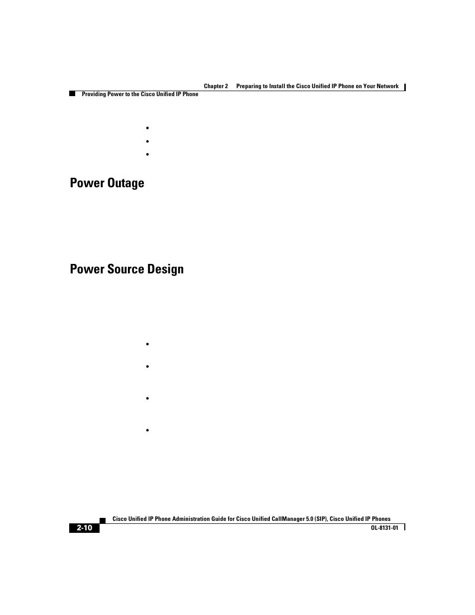 Power outage, Power source design | Cisco 7912G User Manual | Page 52 / 188