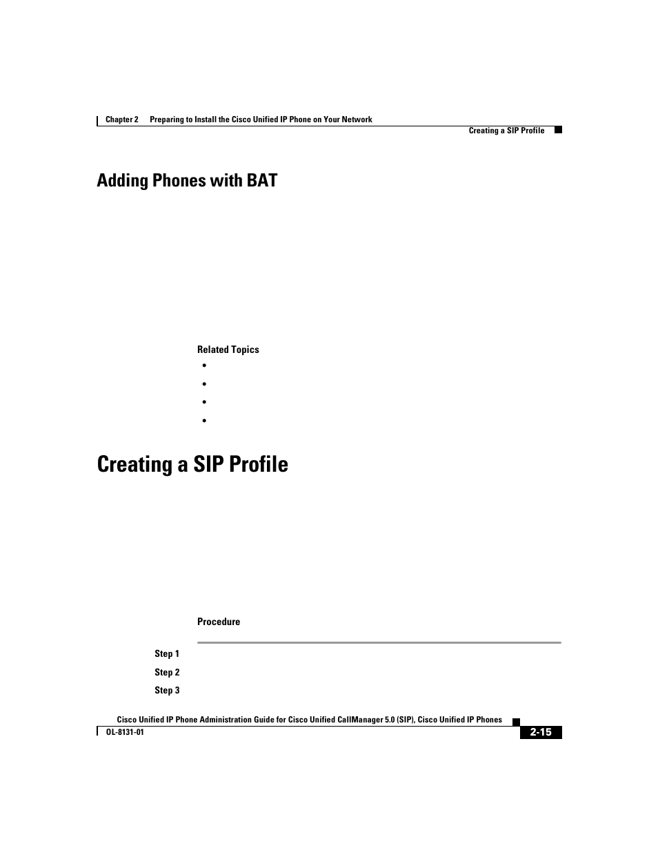 Adding phones with bat, Creating a sip profile | Cisco 7912G User Manual | Page 57 / 188