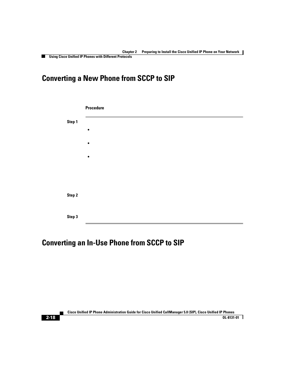 Converting a new phone from sccp to sip, Converting an in-use phone from sccp to sip | Cisco 7912G User Manual | Page 60 / 188