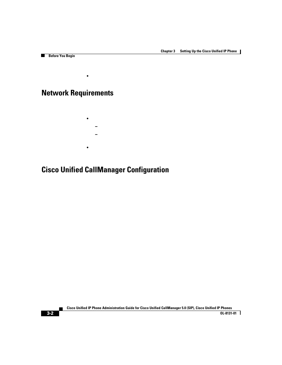 Network requirements, Cisco unifiedcallmanager configuration, Cisco unified callmanager configuration | Cisco 7912G User Manual | Page 64 / 188