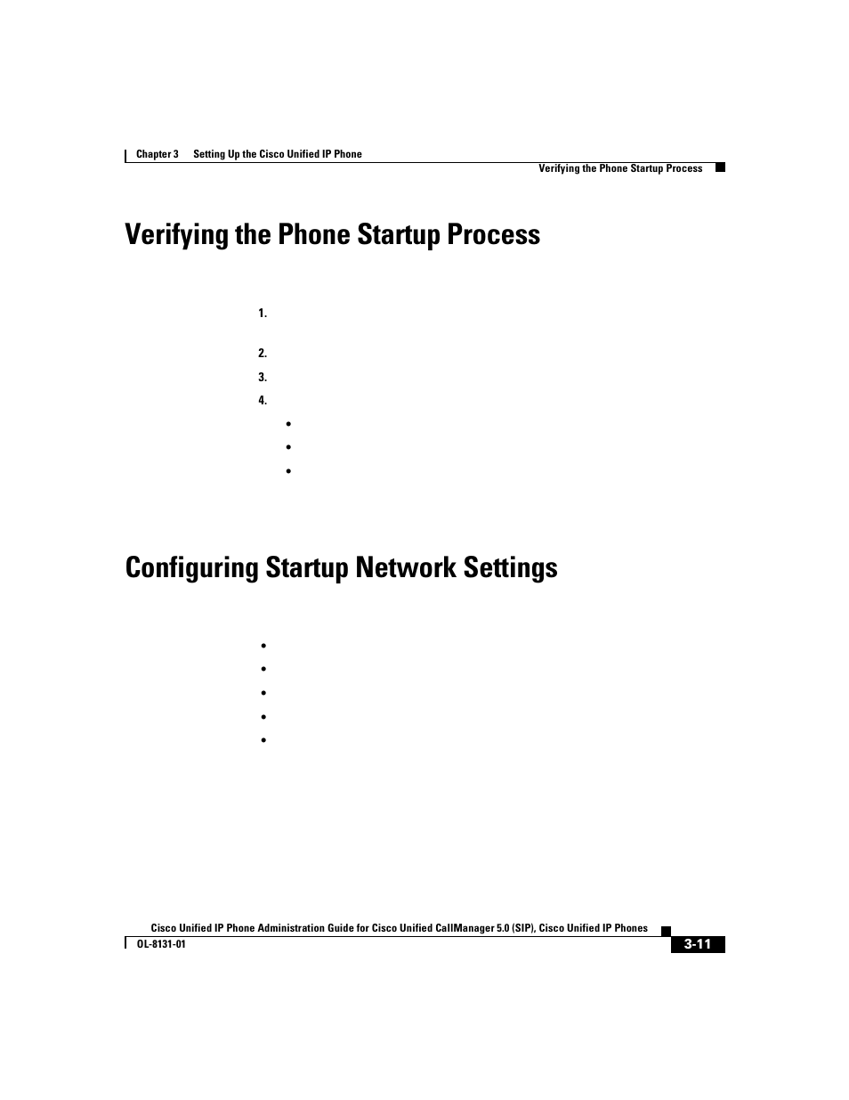 Verifying the phone startup process, Configuring startup network settings | Cisco 7912G User Manual | Page 73 / 188