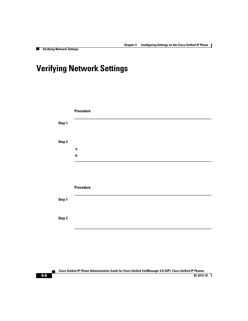 Verifying network settings | Cisco 7912G User Manual | Page 80 / 188