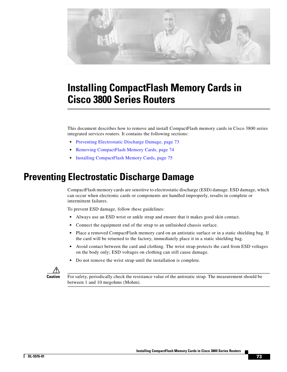 Preventing electrostatic discharge damage | Cisco 3800 Series User Manual | Page 103 / 138
