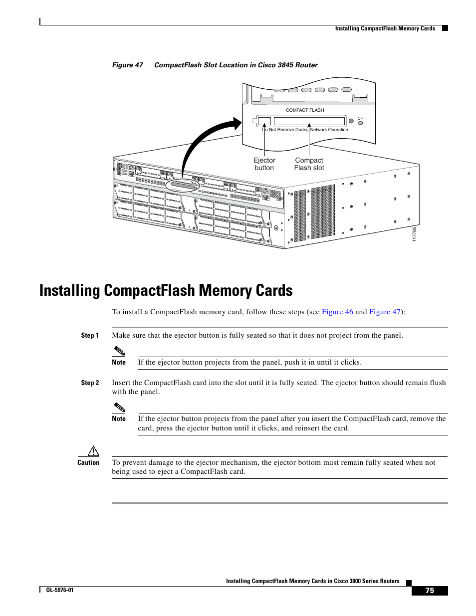 Installing compactflash memory cards | Cisco 3800 Series User Manual | Page 105 / 138