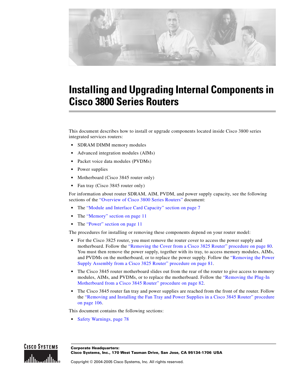Installing and, Installing and upgrading internal components, In cisco 3800 series routers | Installing | Cisco 3800 Series User Manual | Page 107 / 138