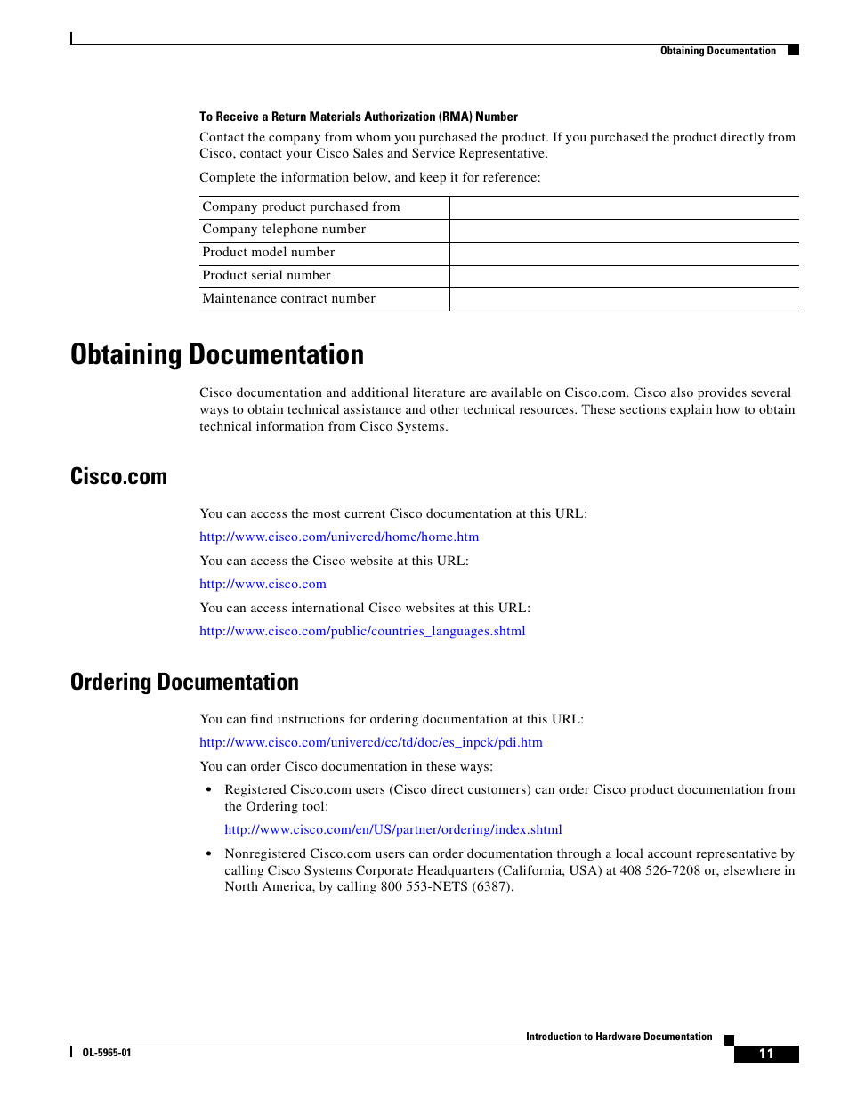 Obtaining documentation, Cisco.com, Ordering documentation | Cisco 3800 Series User Manual | Page 11 / 138