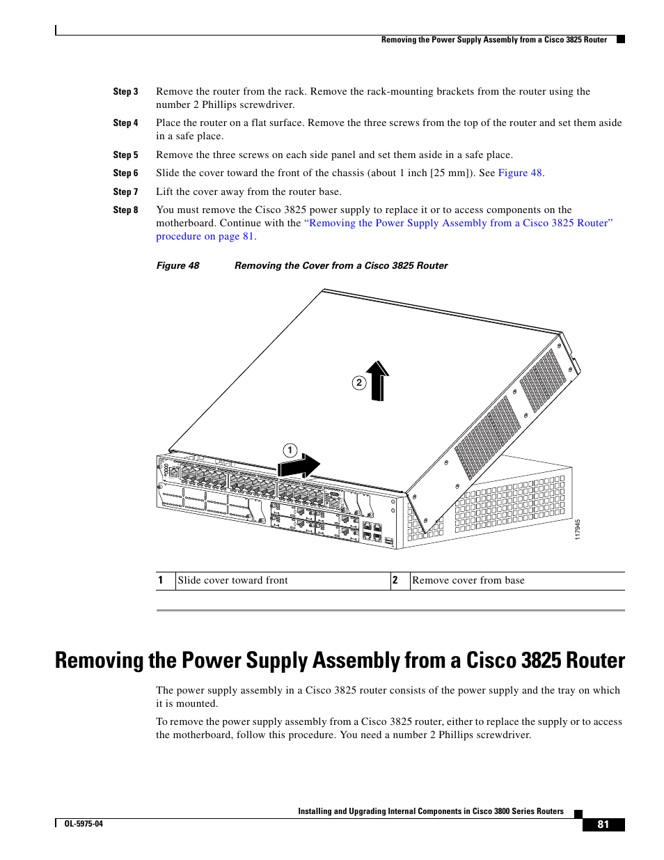 Removing the power | Cisco 3800 Series User Manual | Page 111 / 138