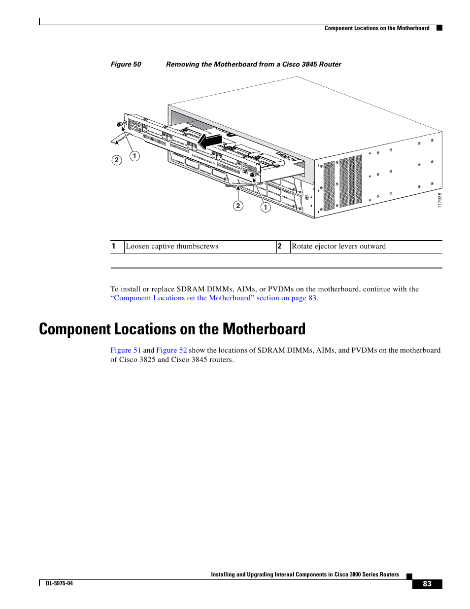 Component locations on the motherboard, Figure 50 | Cisco 3800 Series User Manual | Page 113 / 138