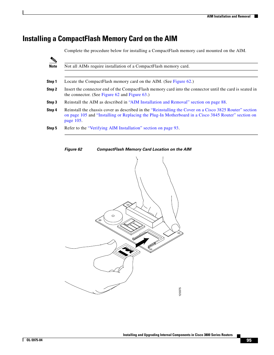 Installing a compactflash memory card on the aim | Cisco 3800 Series User Manual | Page 125 / 138