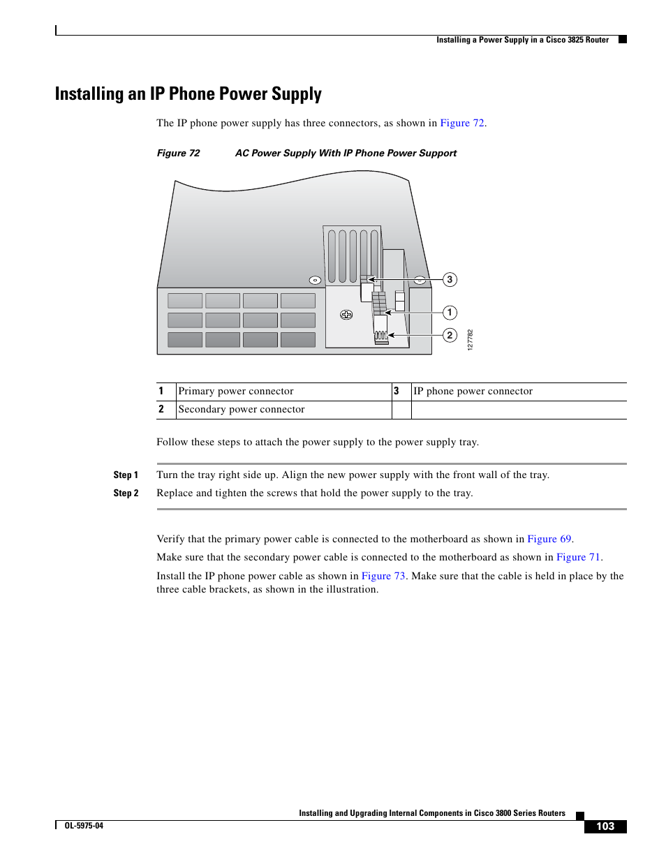 Installing an ip phone power supply | Cisco 3800 Series User Manual | Page 133 / 138