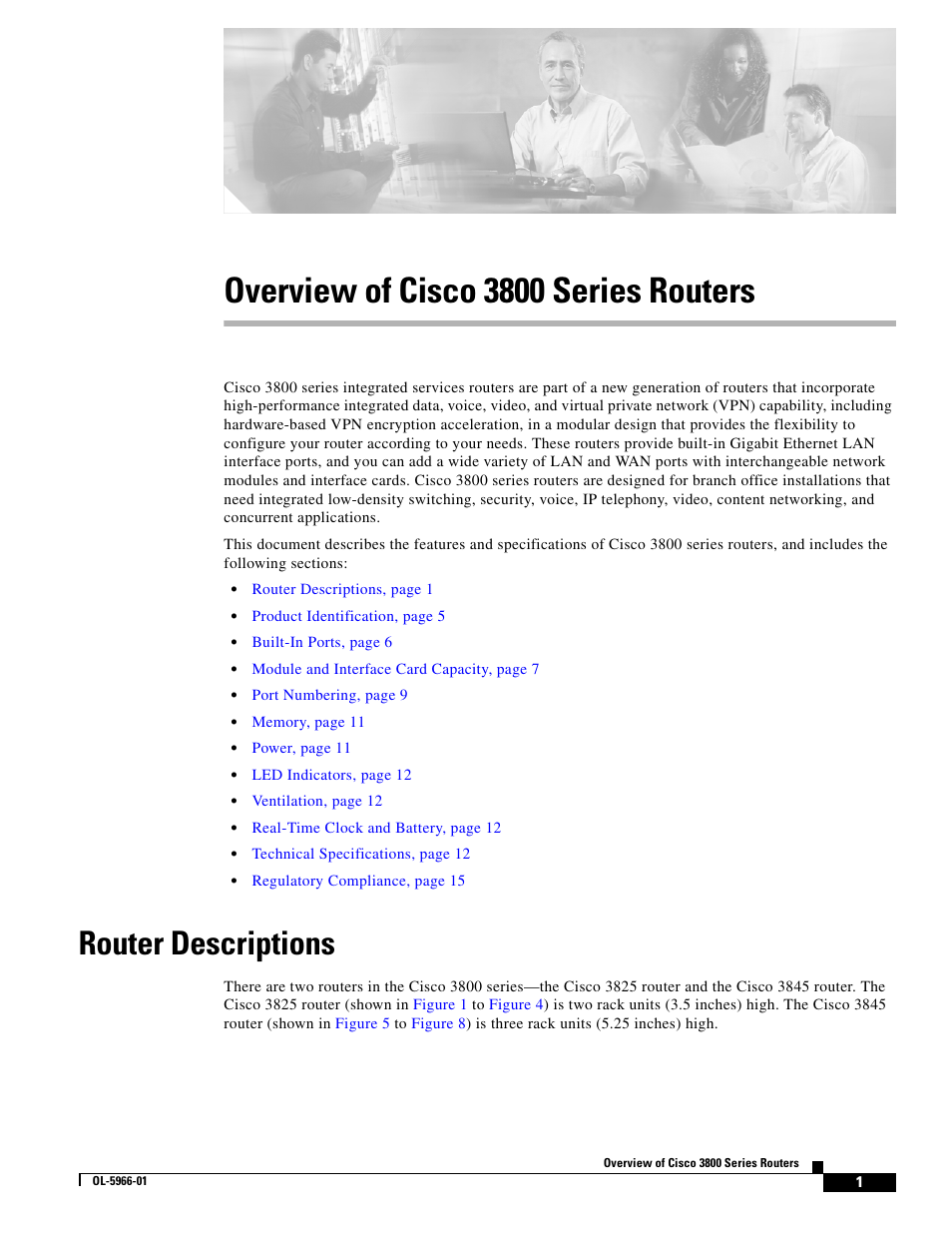 Overview of cisco3800 series routers, Router descriptions, Overview of cisco 3800 series routers | Cisco 3800 Series User Manual | Page 15 / 138