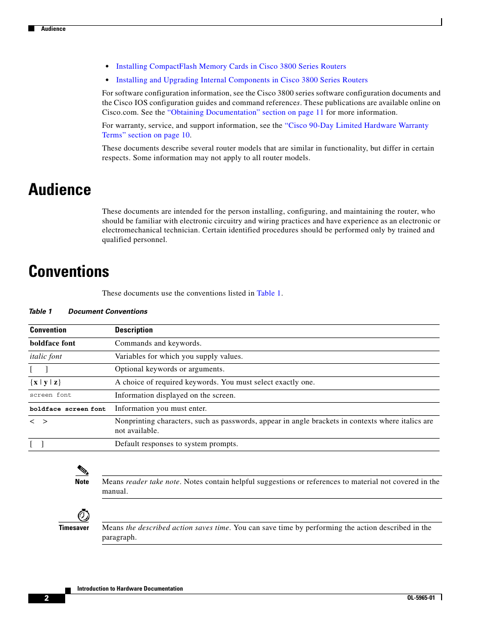 Audience, Conventions | Cisco 3800 Series User Manual | Page 2 / 138