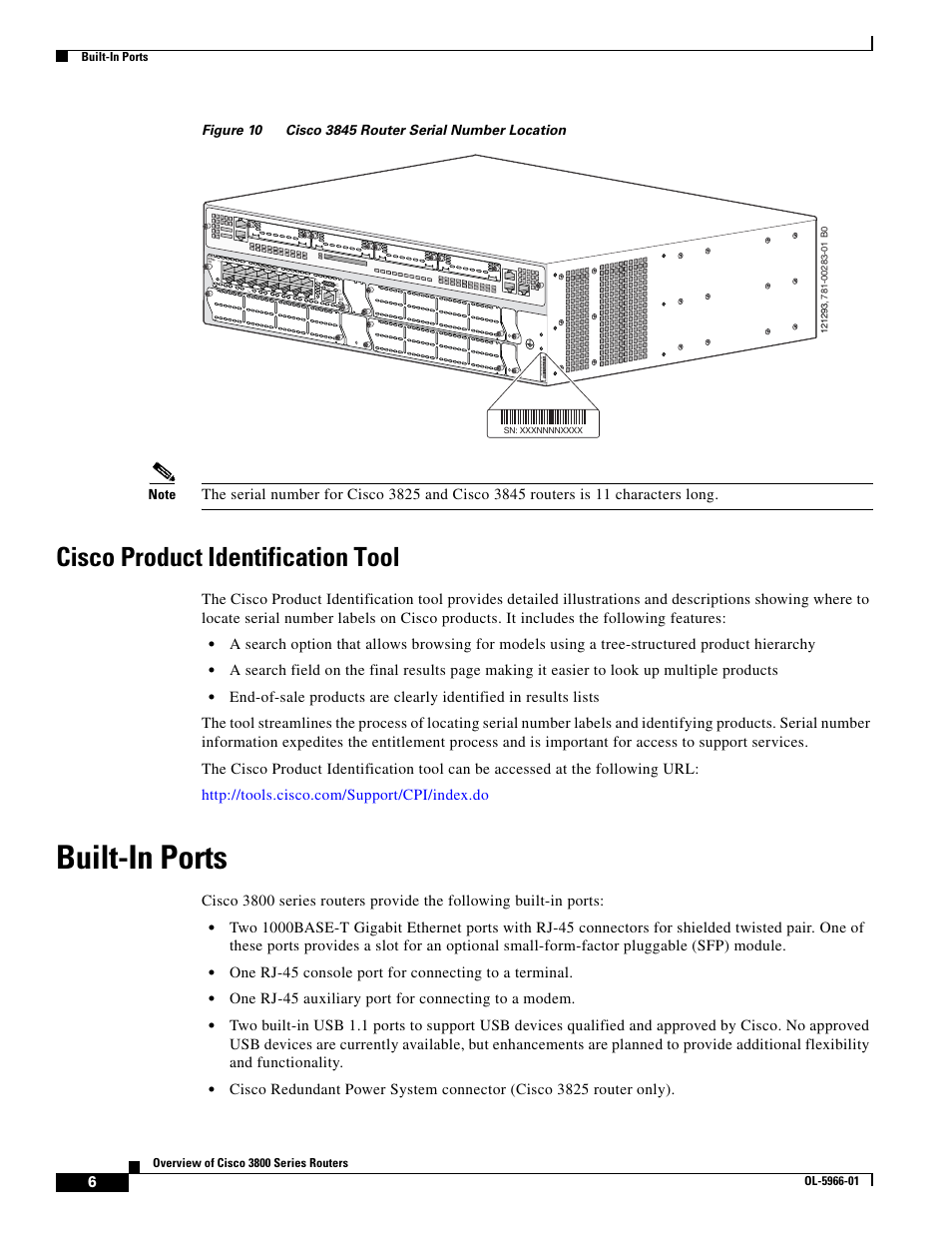 Cisco product identification tool, Built-in ports | Cisco 3800 Series User Manual | Page 20 / 138